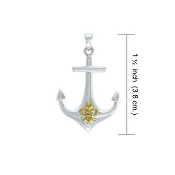 Anchored in the royalty of Fleur-de-Lis ~ Sterling Silver with 14K Gold Accent Pendant MPD4048